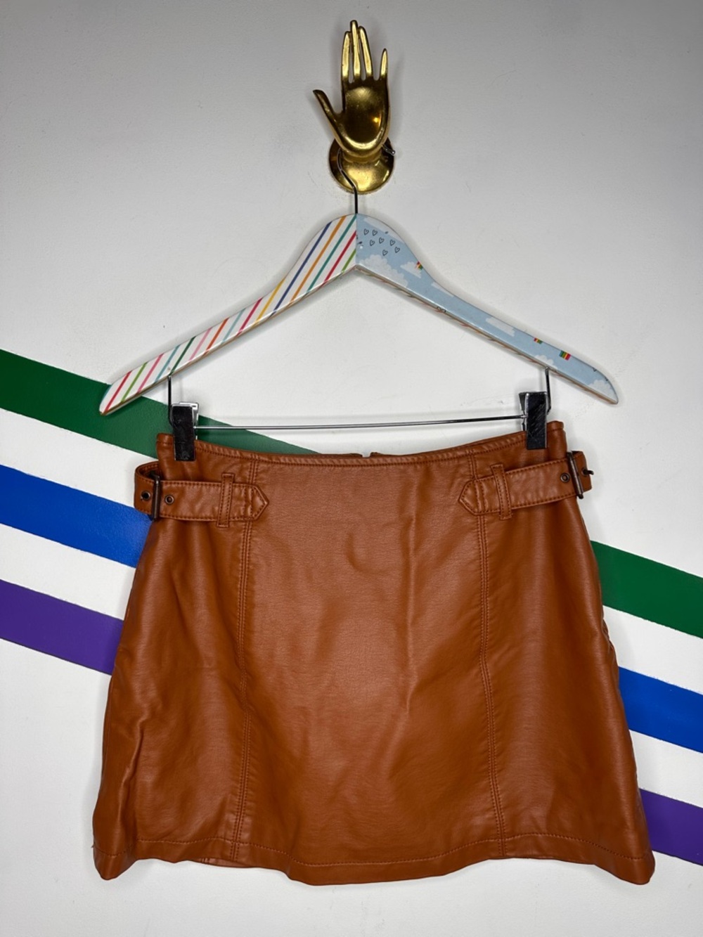 Free People adjustable waist faux leather brown mini skirt size 2
